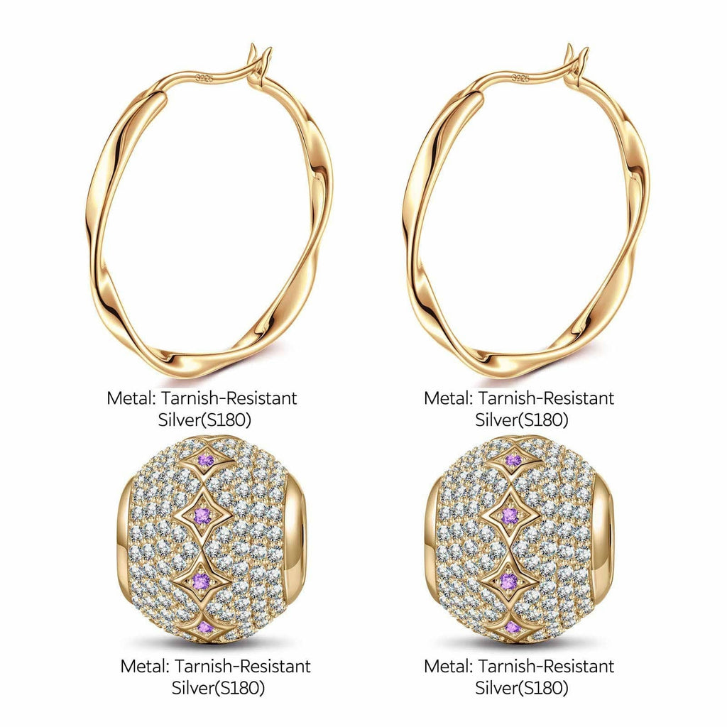 Violet Star Tarnish-Resistant Silver Charms Earrings Set M Size Classic Hoop Earrings with Sterling Silver Ear Post In 14K Gold Plated