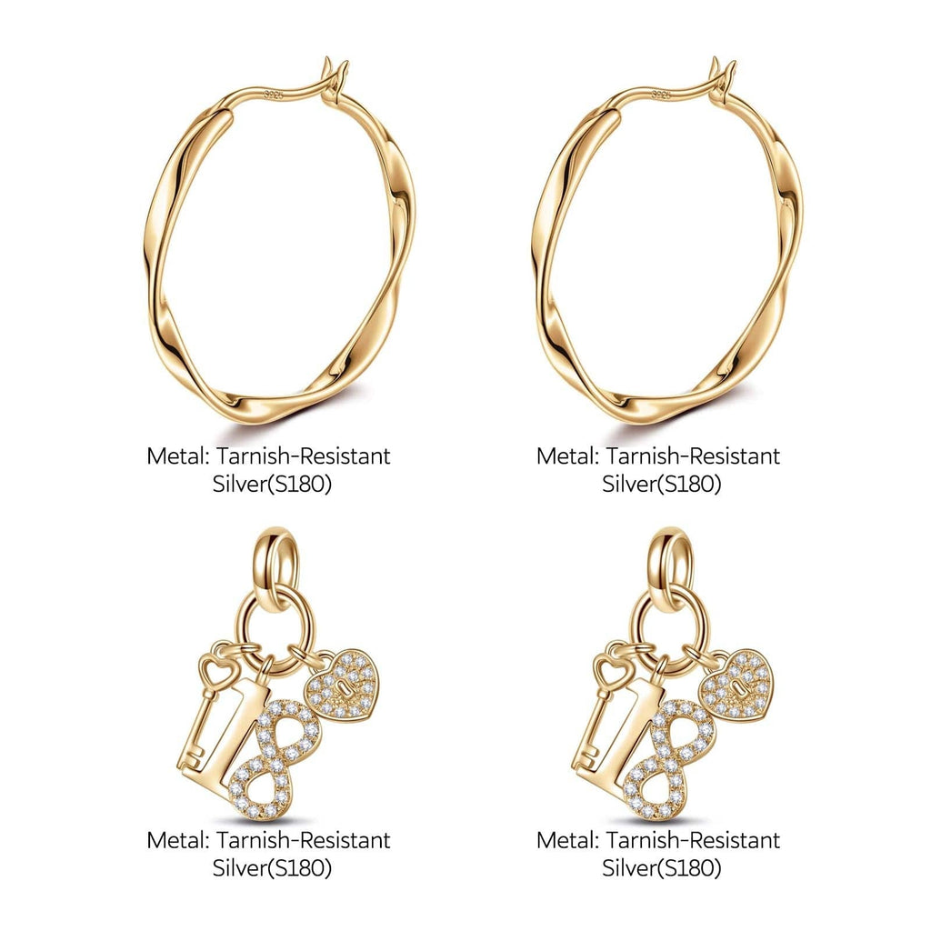 Forever Young Tarnish-Resistant Silver Charms Earrings Set M Size Classic Hoop Earrings with Sterling Silver Ear Post In 14K Gold Plated