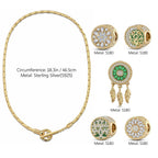 Sterling Silver Dreamweaving in Greenery Enamel Charms Necklace Set – 14K Gold Plated