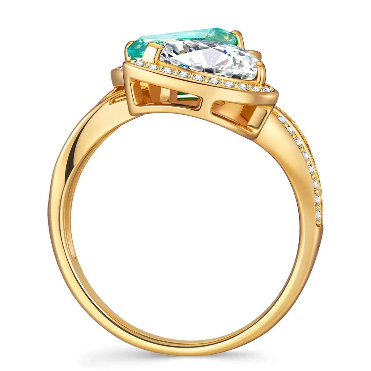 2.20ct Pear Brilliant Cut Lab-Certified Paraiba Tourmaline & Cubic Zirconia Two Stone Classic Engagement Ring – 14K Yellow Gold Plated