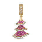 Dancing Christmas Tree Tarnish-Resistant Silver Dangle Charms In 14K Gold Plated