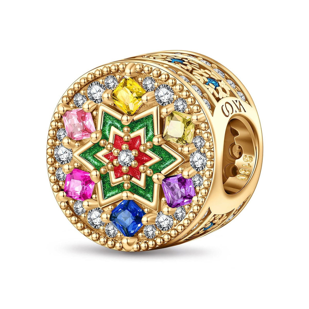 Christmas Star Tarnish-Resistant Silver Charms With Enamel In 14K Gold Plated