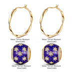 Violet Starry Sky Tarnish-Resistant Silver Charms Earrings Set L Size Classic Hoop Earrings with Sterling Silver Ear Post In 14K Gold Plated