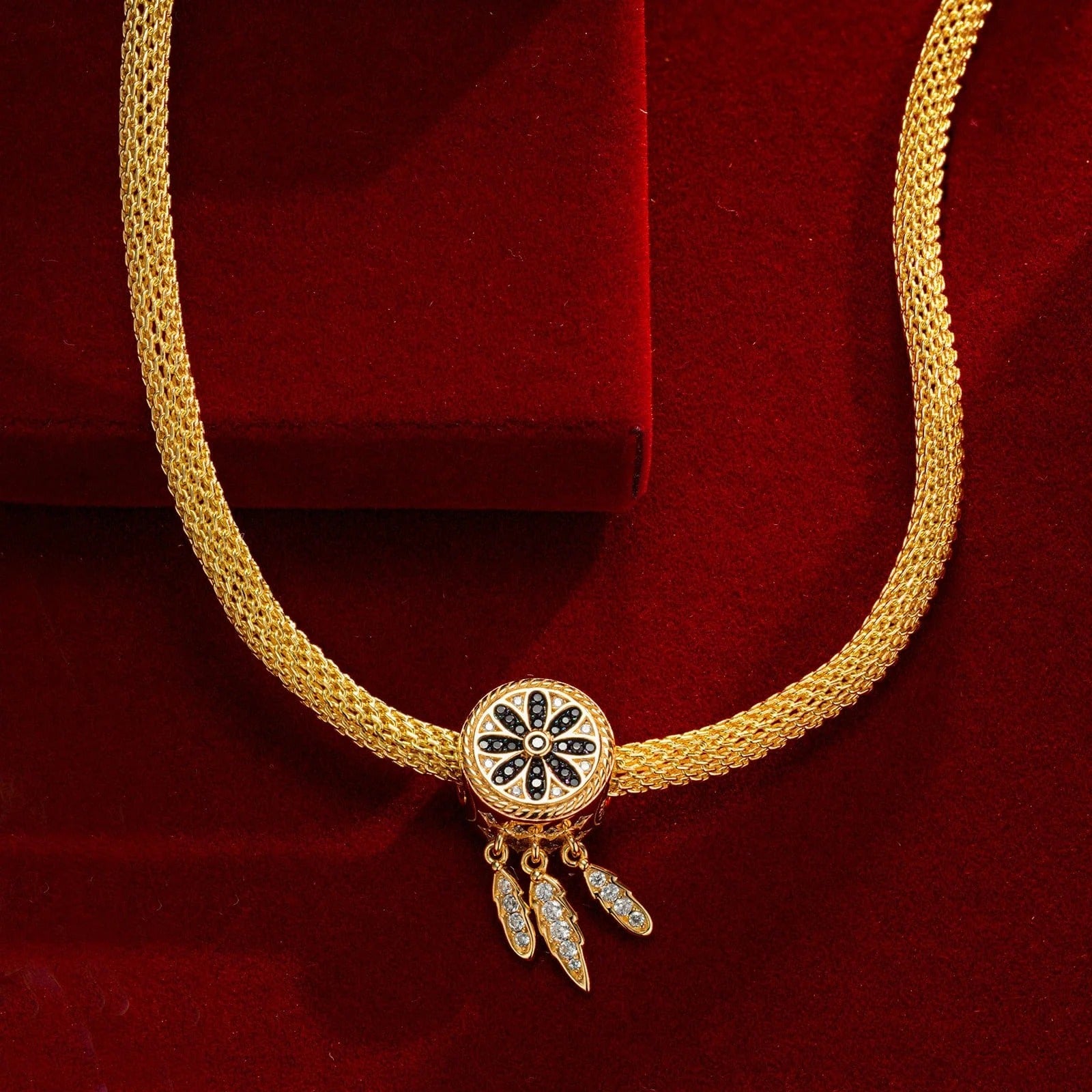 Sterling Silver Dreamcatcher Enamel Charm Necklace Set – 14K Gold Plated | For Him