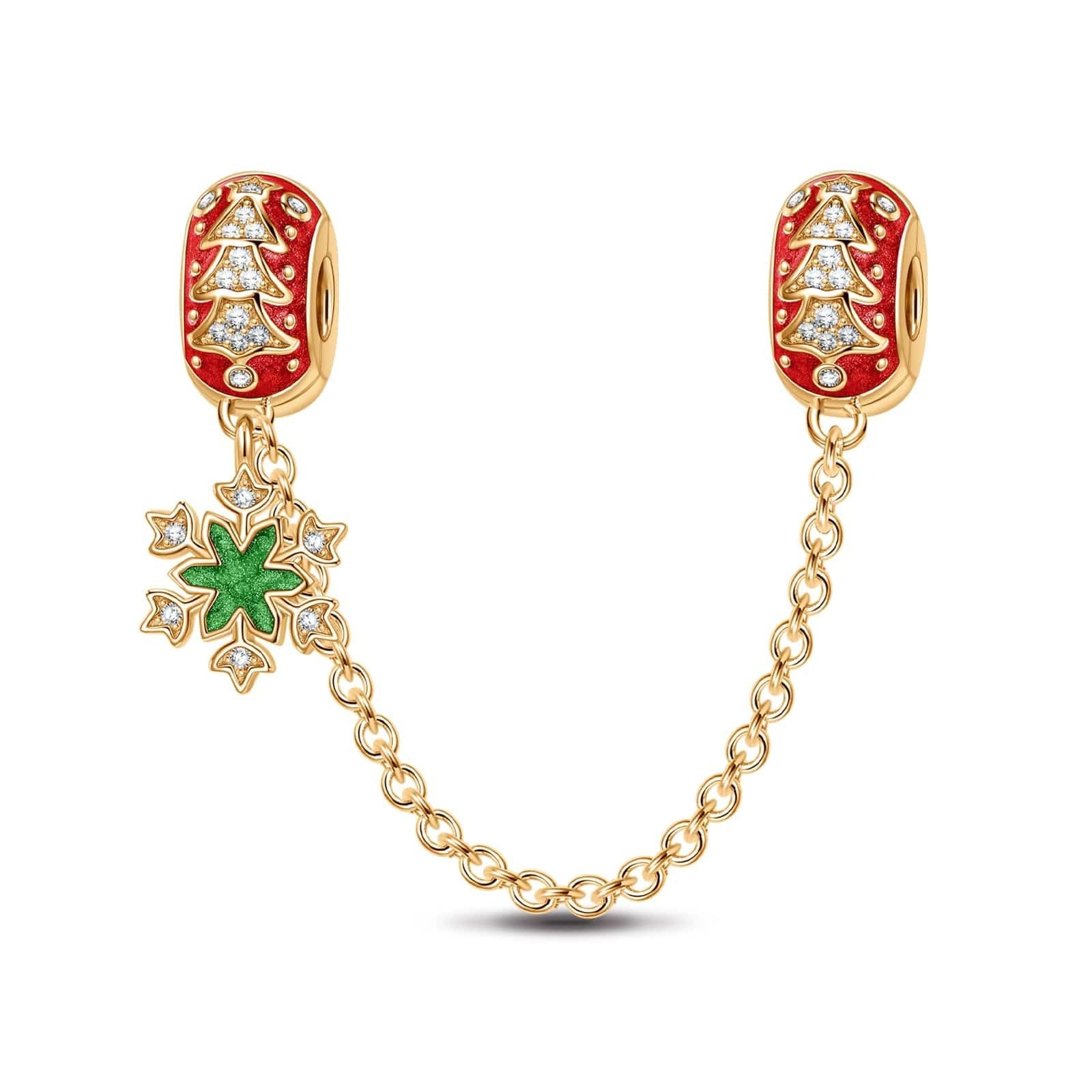 Green Frozen Tarnish-Resistant Silver Safety Chain With Enamel In 14K Gold Plated