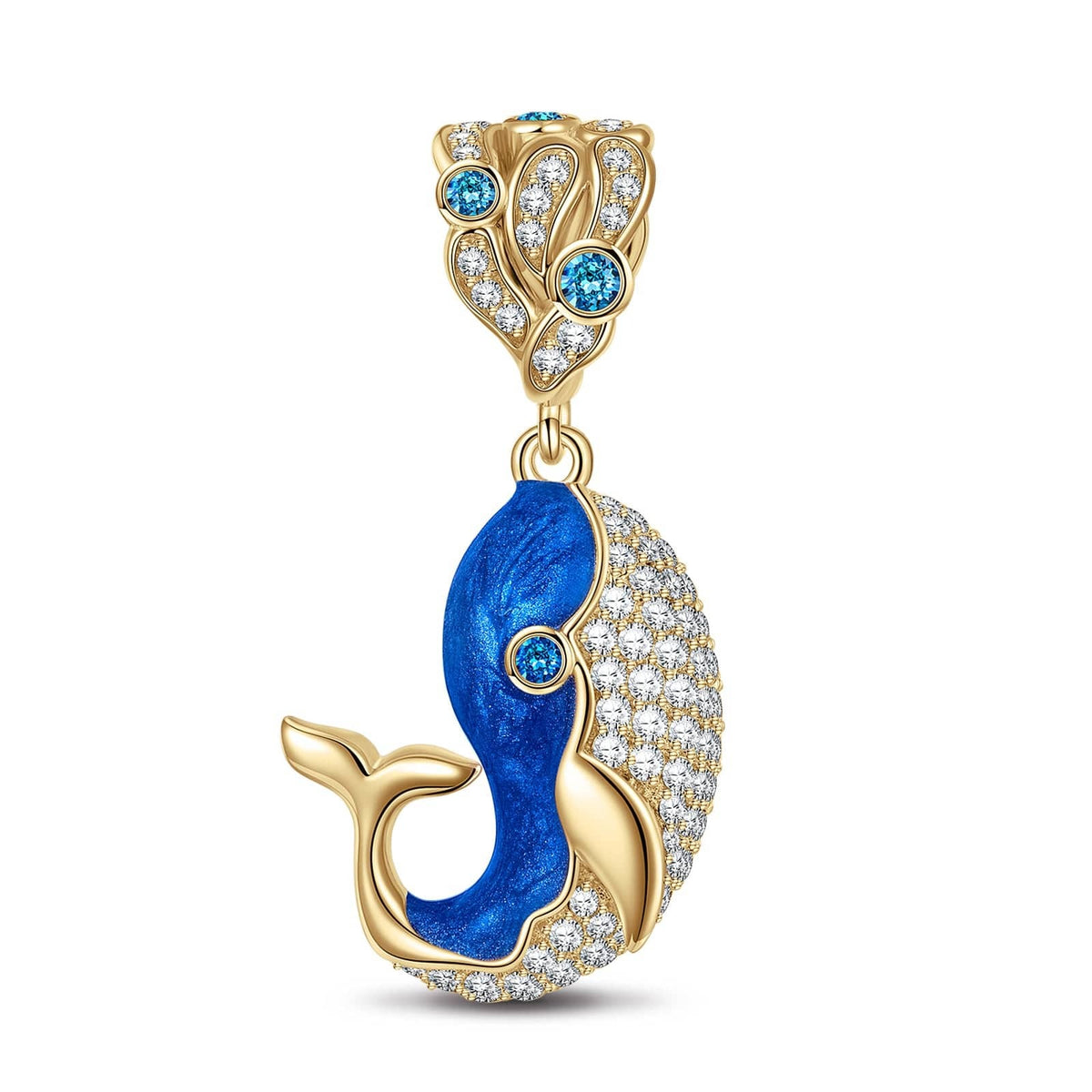 Sterling Silver Cute Blue Whale Dangle Charms With Enamel In White Gold Plated