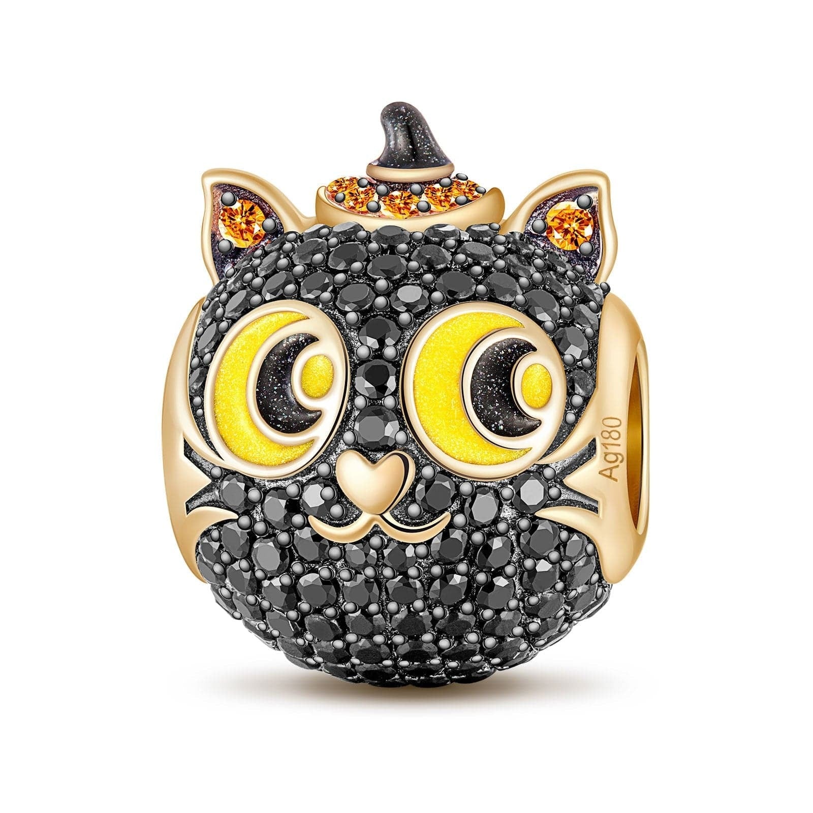 Halloween Black Cat Tarnish-Resistant Silver Charms With Enamel In 14K Gold Plated