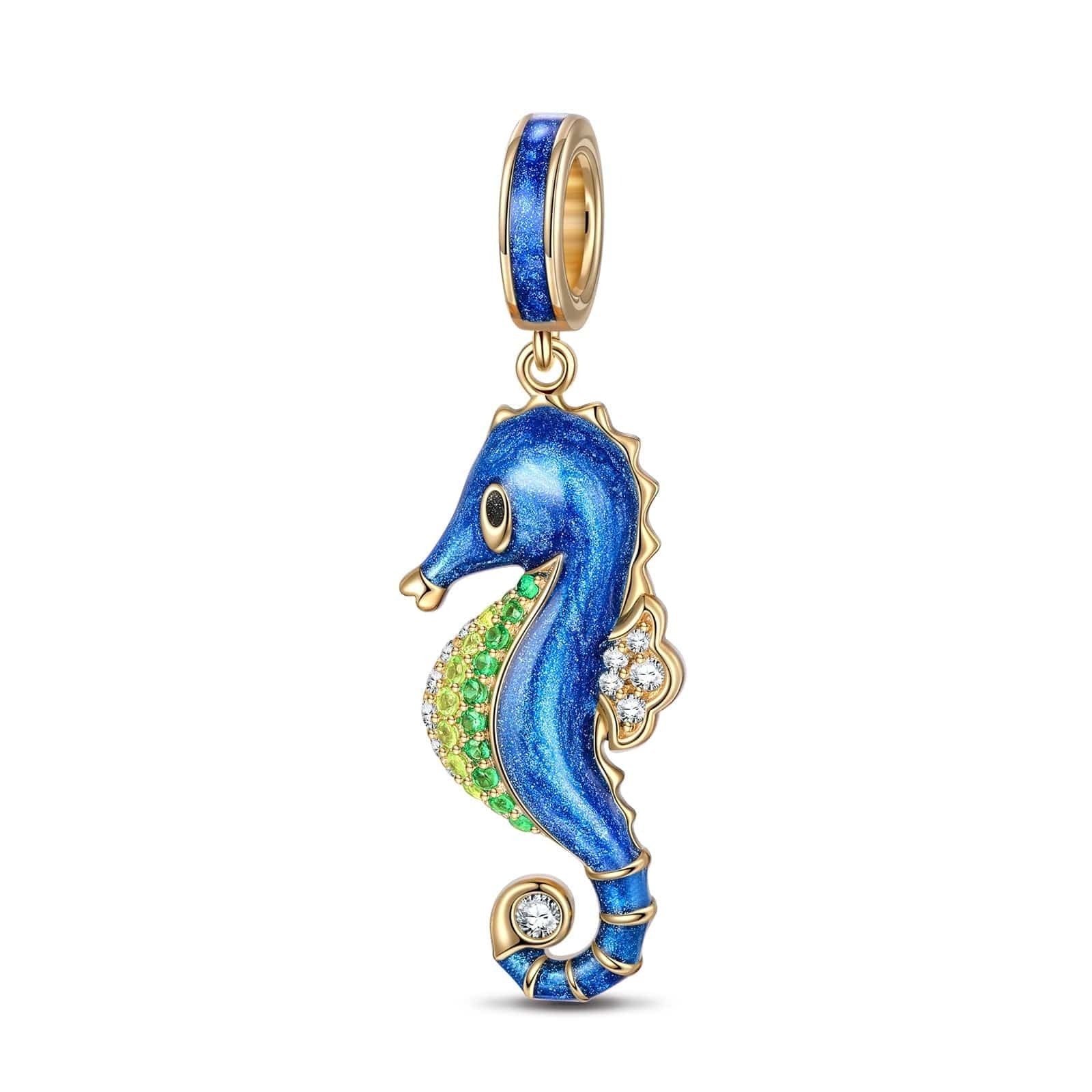 Blue Seahorse Dangle Charms With Enamel