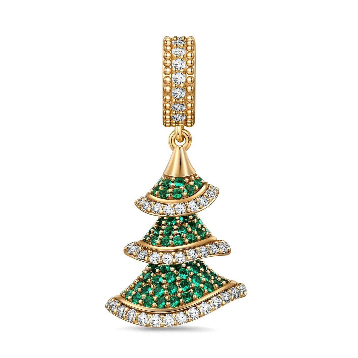 Dancing Christmas Tree Tarnish-Resistant Silver Dangle Charms In 14K Gold Plated