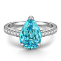 8×12mm Pear Modified Brilliant Cut Fancy Vivid Blue Ice-Frosted Sparkle Lab Zircon Pavé Classic Engagement Ring – White Gold Plated