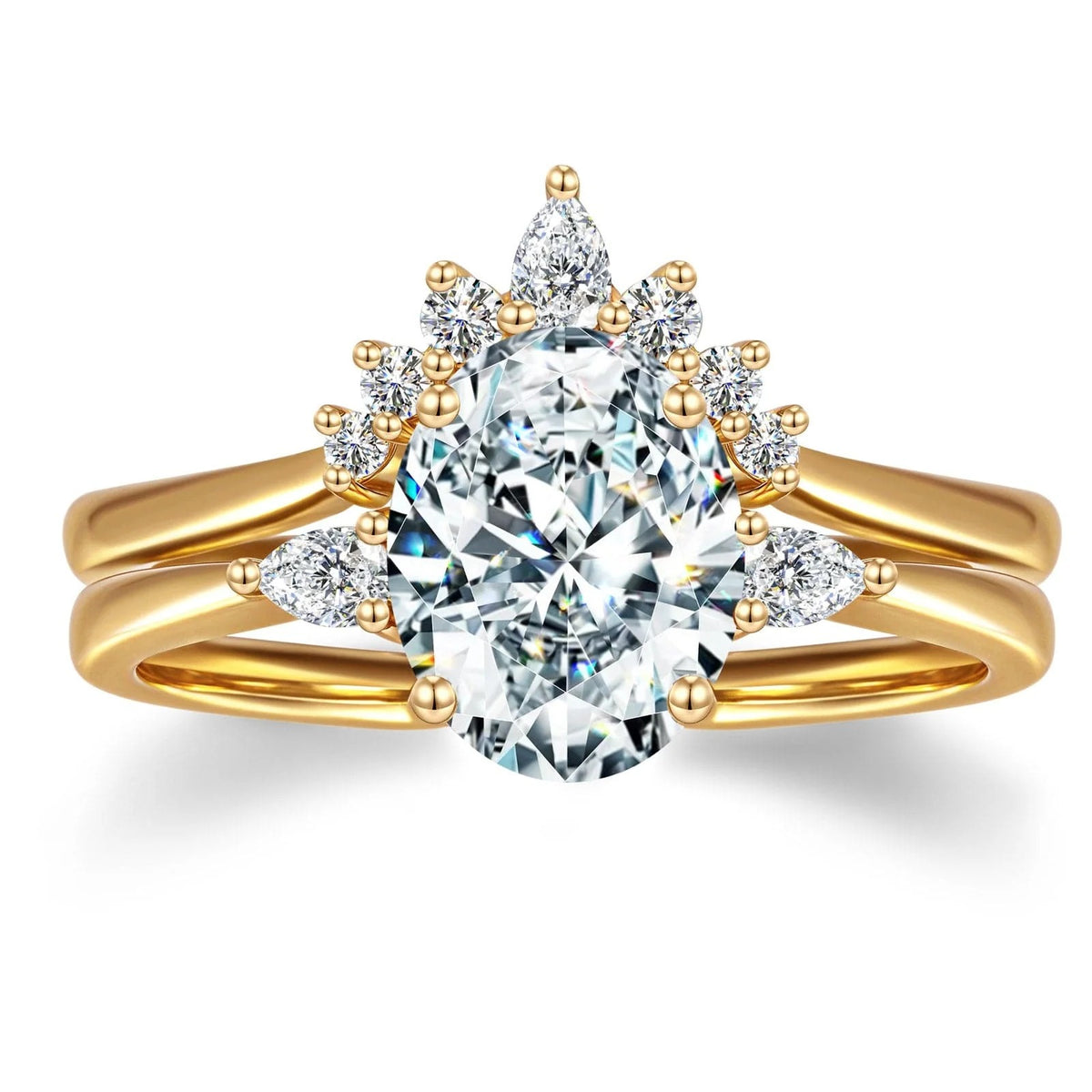 Oval Brilliant Cut Vivid Rose Lab-Certified Pink Sapphire Classic Stackable Ring Set – 14K Yellow Gold Plated