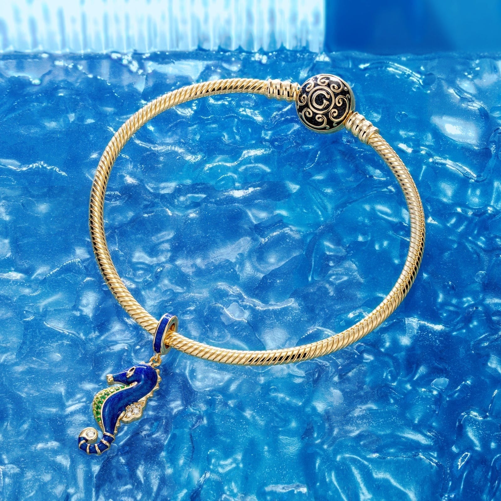 Blue Seahorse Dangle Charms With Enamel