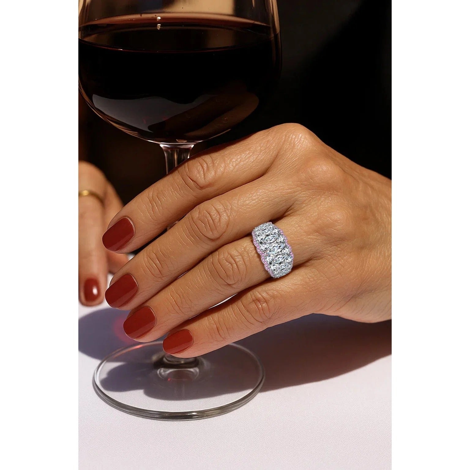 4×8mm Marquise Brilliant Cut Lab Zircon Pavé Classic Engagement Ring – White Gold Plated