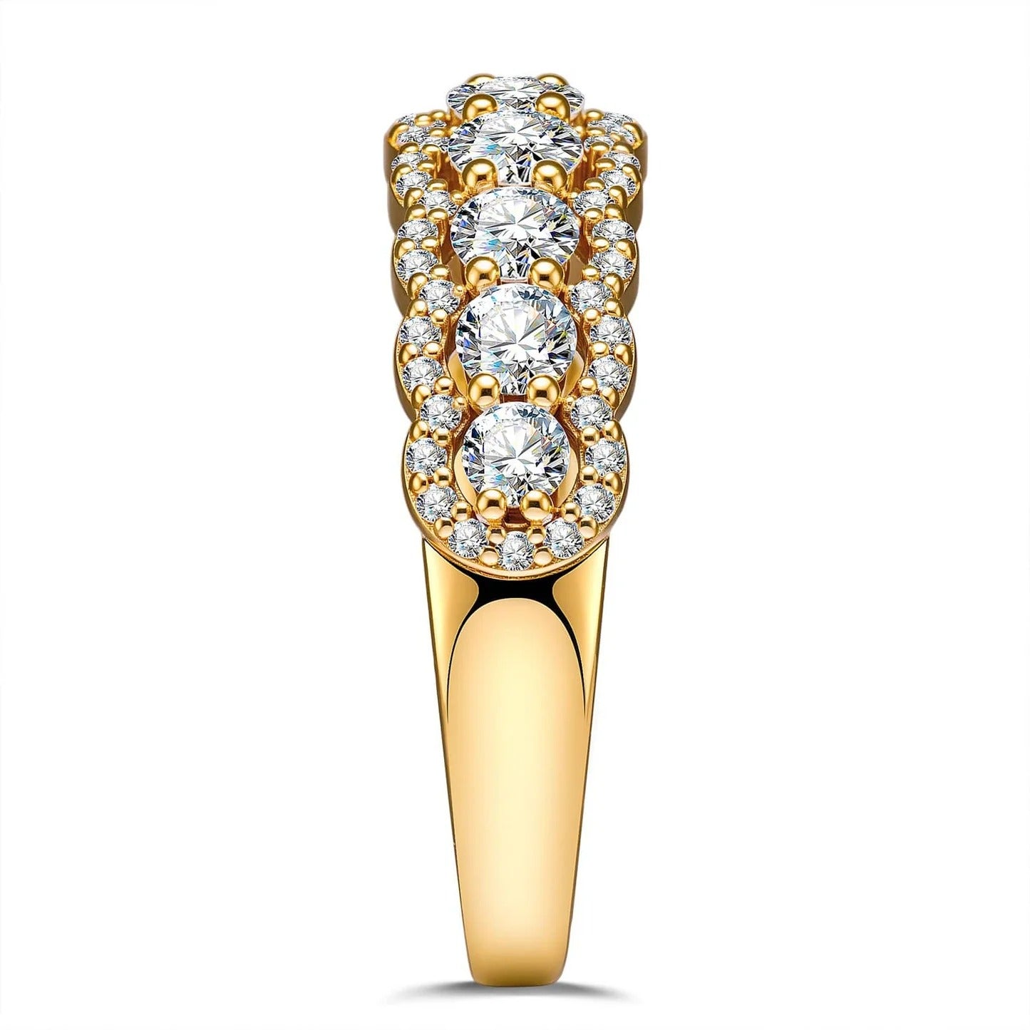 Round Brilliant Cut Vivid Violet Lab-Certified Purple Sapphire Half Eternity Ring – 14K Yellow Gold Plated