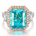 12x10mm Radiant Cut Fancy Vivid Blue Lab Zircon Pavé Engagement Ring – 14K Yellow Gold Plated