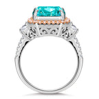 12x10mm Radiant Cut Fancy Vivid Blue Lab Zircon Pavé Engagement Ring – 14K Yellow Gold Plated