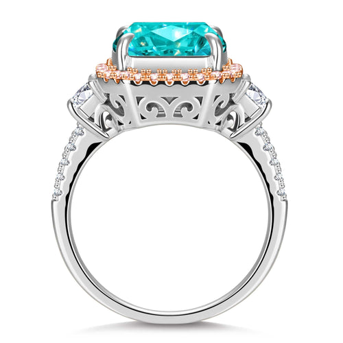12x10mm Radiant Cut Fancy Vivid Blue Lab Zircon Pavé Engagement Ring – 14K Yellow Gold Plated