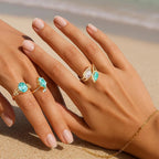 Oval Brilliant Cut Paraiba Tourmaline Pavé Engagement Ring – 14K Yellow Gold Plated