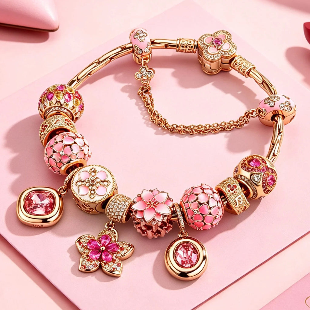 Cherry Blossom Love Story Charm Bracelet Set