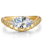 Lab-Certified Marquise Brilliant Cut Moissanite Halo Classic Engagement Ring – 14K Yellow Gold Plated