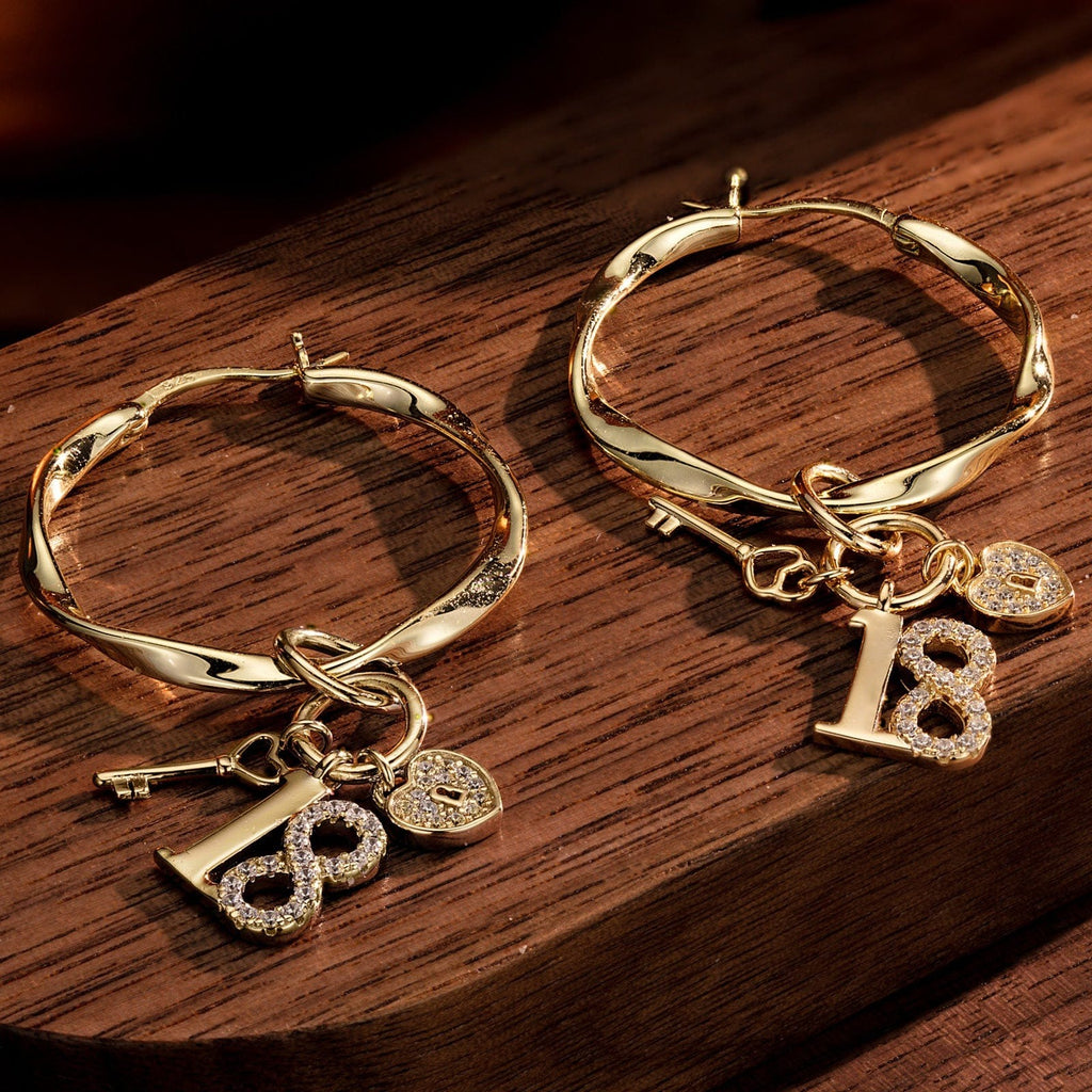 Forever Young Tarnish-Resistant Silver Charms Earrings Set M Size Classic Hoop Earrings with Sterling Silver Ear Post In 14K Gold Plated