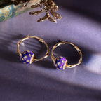 Violet Starry Sky Tarnish-Resistant Silver Charms Earrings Set L Size Classic Hoop Earrings with Sterling Silver Ear Post In 14K Gold Plated