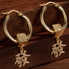 Sterling Silver Mahjong Dice Charms Earrings Set In 14K Gold Plated