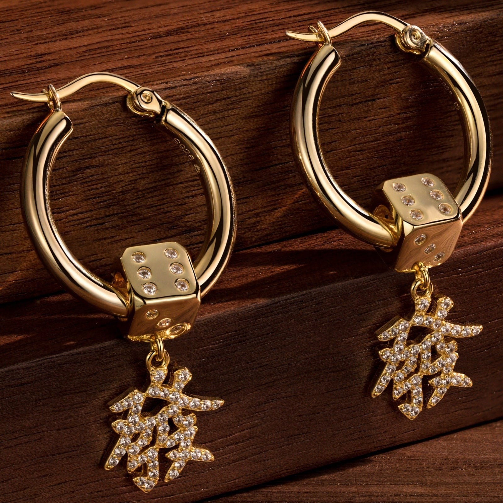 Sterling Silver Four-Leaf Clover Charms Earrings Set In 14K Gold Plated