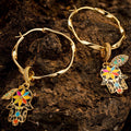 Lucky Hamsa Tarnish-Resistant Silver Charms Earrings Set with Sterling Silver Ear Post With Enamel In 14K Gold Plated