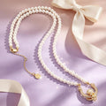 Horseshoe Tarnish-Resistant Silver Pearl Little Angel Charms Necklace Set – 14K Gold Plated