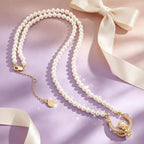 Horseshoe Tarnish-Resistant Silver Pearl Little Angel Charms Necklace Set – 14K Gold Plated