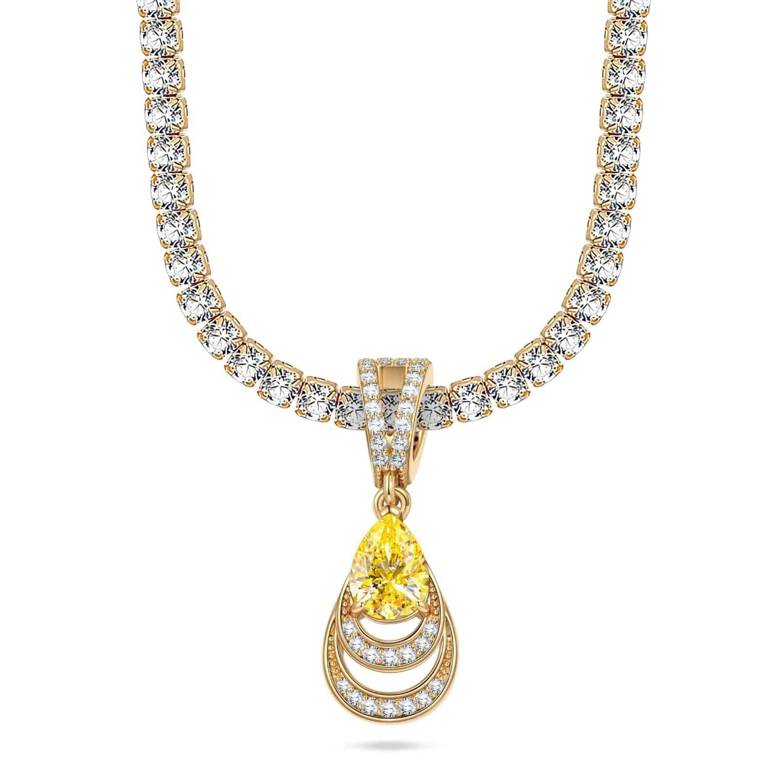 Sterling Silver Tennis Chain Mermaid’s Tear Charms Necklace Set – 14K Gold Plated