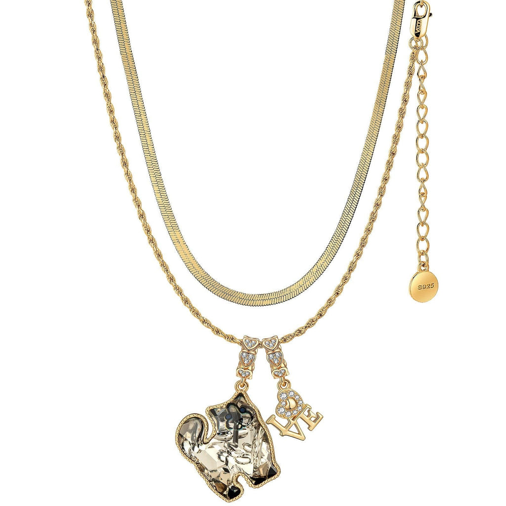 Sterling Silver Feline Elegance Charms Necklace Set with Crystal from Swarovski – 14K Gold Plated