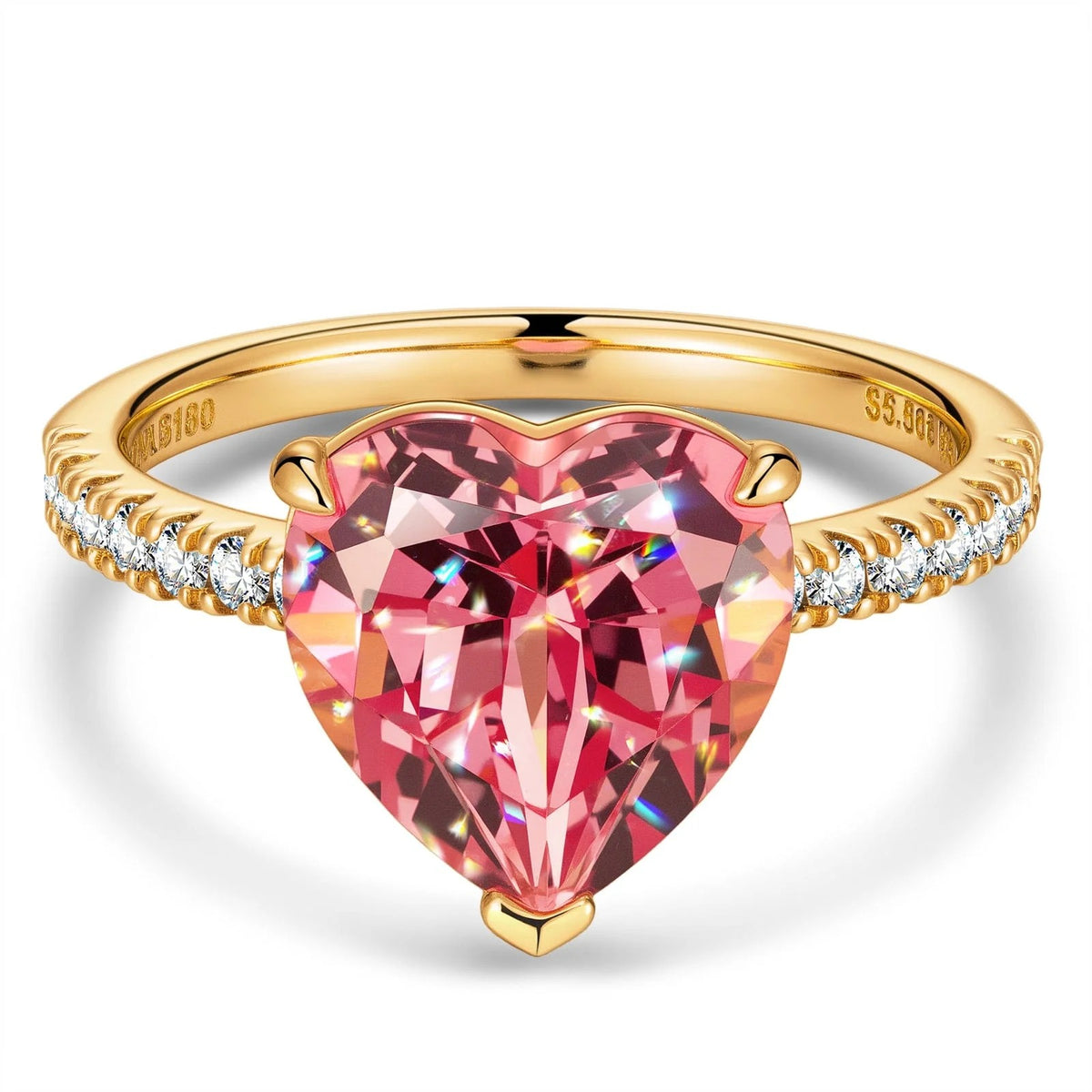 Heart Brilliant Cut Vivid Rose Lab-Certified Pink Sapphire Halo Classic Engagement Ring – 14K Yellow Gold Plated