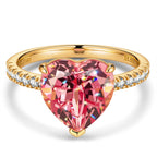 Heart Brilliant Cut Lab-Certified Padparadscha Sapphire & Moissanite Two Stone Classic Engagement Ring – 14K Yellow Gold Plated