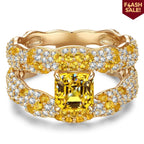 Solara Splendor Asscher Cut Vivid Yellow Lab-Certified Yellow Sapphire Pavé Classic Engagement Ring – 14K Yellow Gold Plated