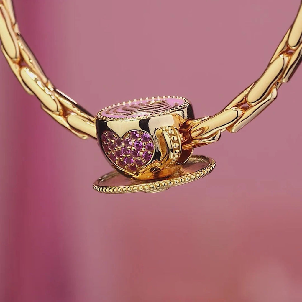 Cup of Leisure Tarnish-Resistant Silver Charms With Enamel In 14K Gold Plated