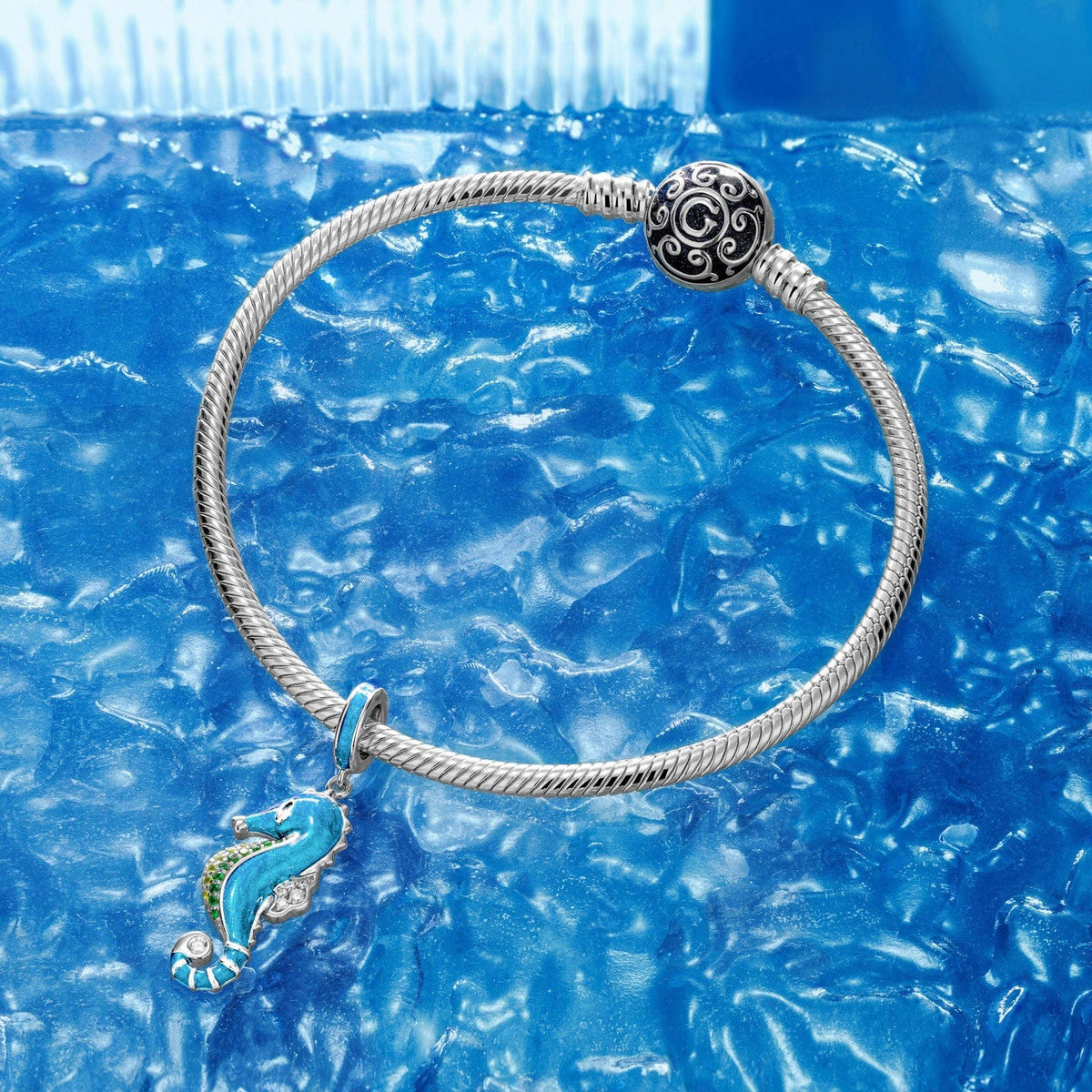 Blue Seahorse Dangle Charms With Enamel