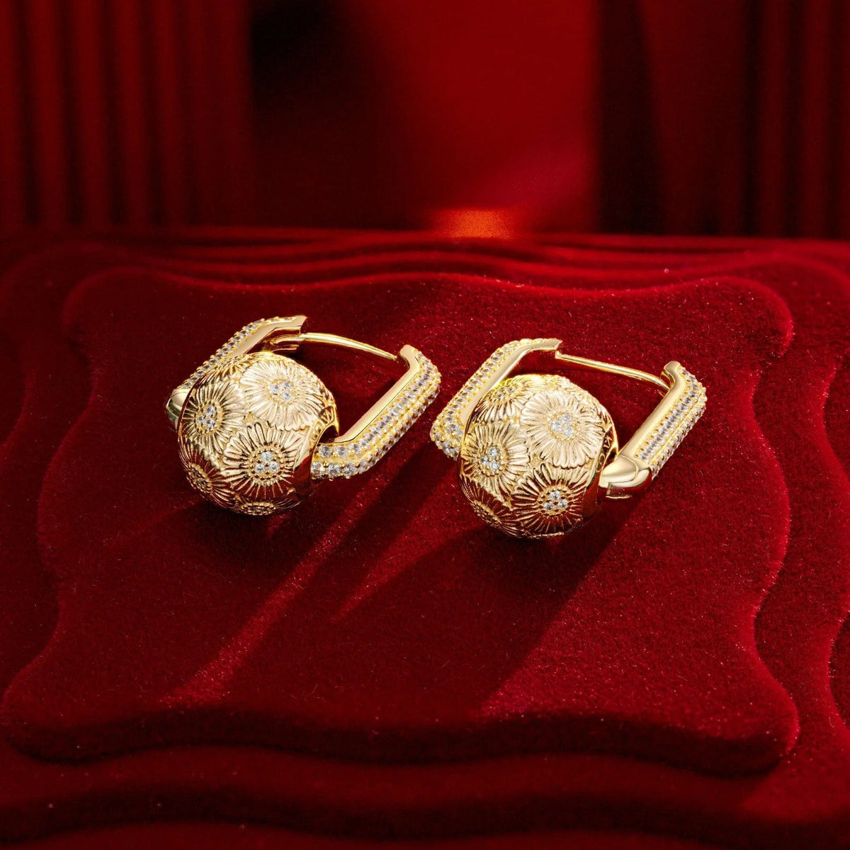 Golden Sunflower Tarnish-Resistant Silver Charms Earrings Set with Sterling Silver Ear Post In 14K Gold Plated