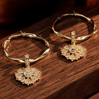 Queen Of Glitter Tarnish-Resistant Silver Charms Earrings Set M Size Classic Hoop Earrings with Sterling Silver Ear Post In 14K Gold Plated