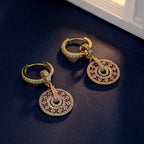 Sterling Silver Elegant Clover Charms Earrings Set With Enamel In 14K Gold Plated