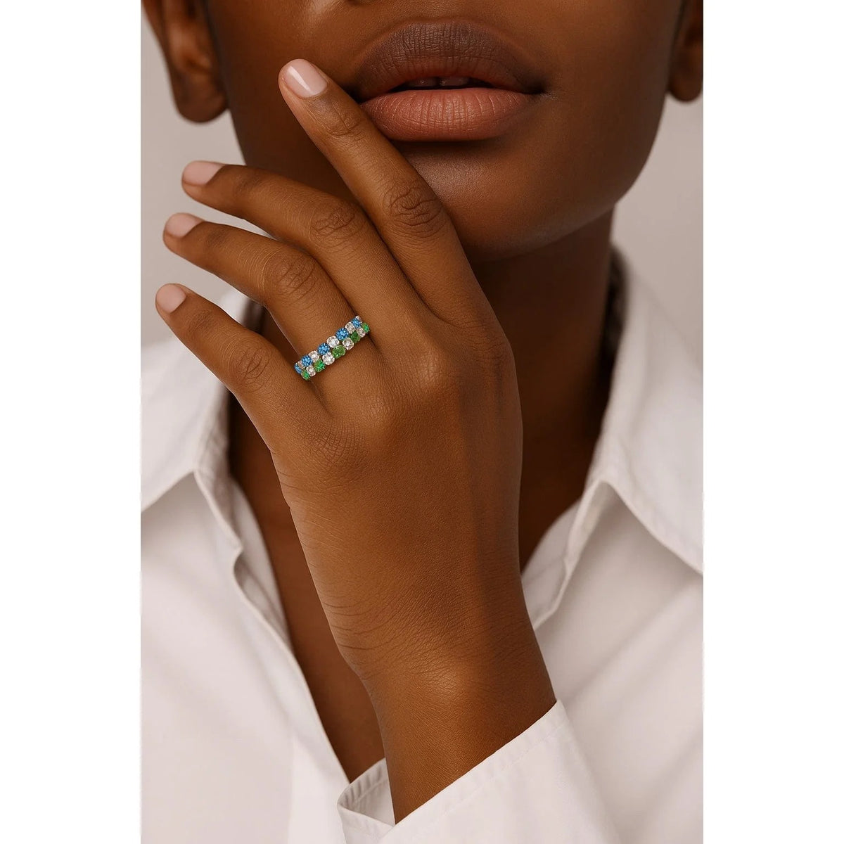 2×2mm Round Brilliant Cut Lab Zircon Stackable Eternity Ring Set – Classic Wedding Bands in White Gold Plated