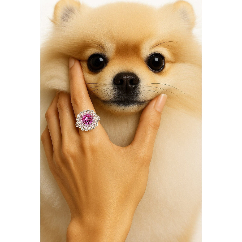 Cushion Cut Fancy Vivid Rose Lab-Certified Pink Sapphire Halo Classic Engagement Ring – Two-Tone Plating