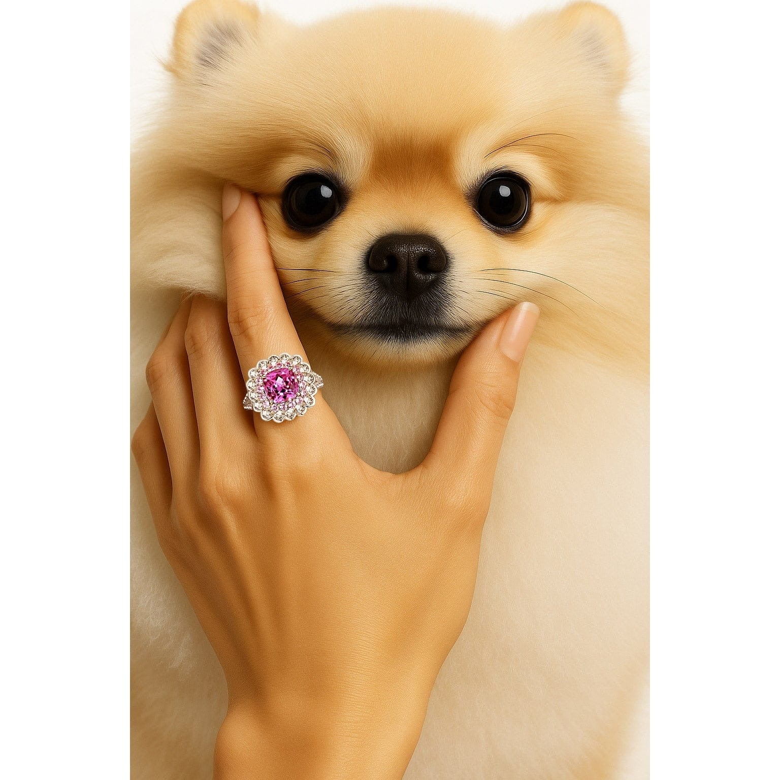 Cushion Cut Fancy Vivid Rose Lab-Certified Pink Sapphire Halo Classic Engagement Ring – Two-Tone Plating