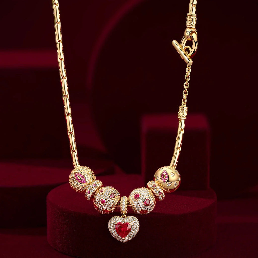 Sterling Silver Glowing Affection Charms Necklace Set – 14K Gold Plated