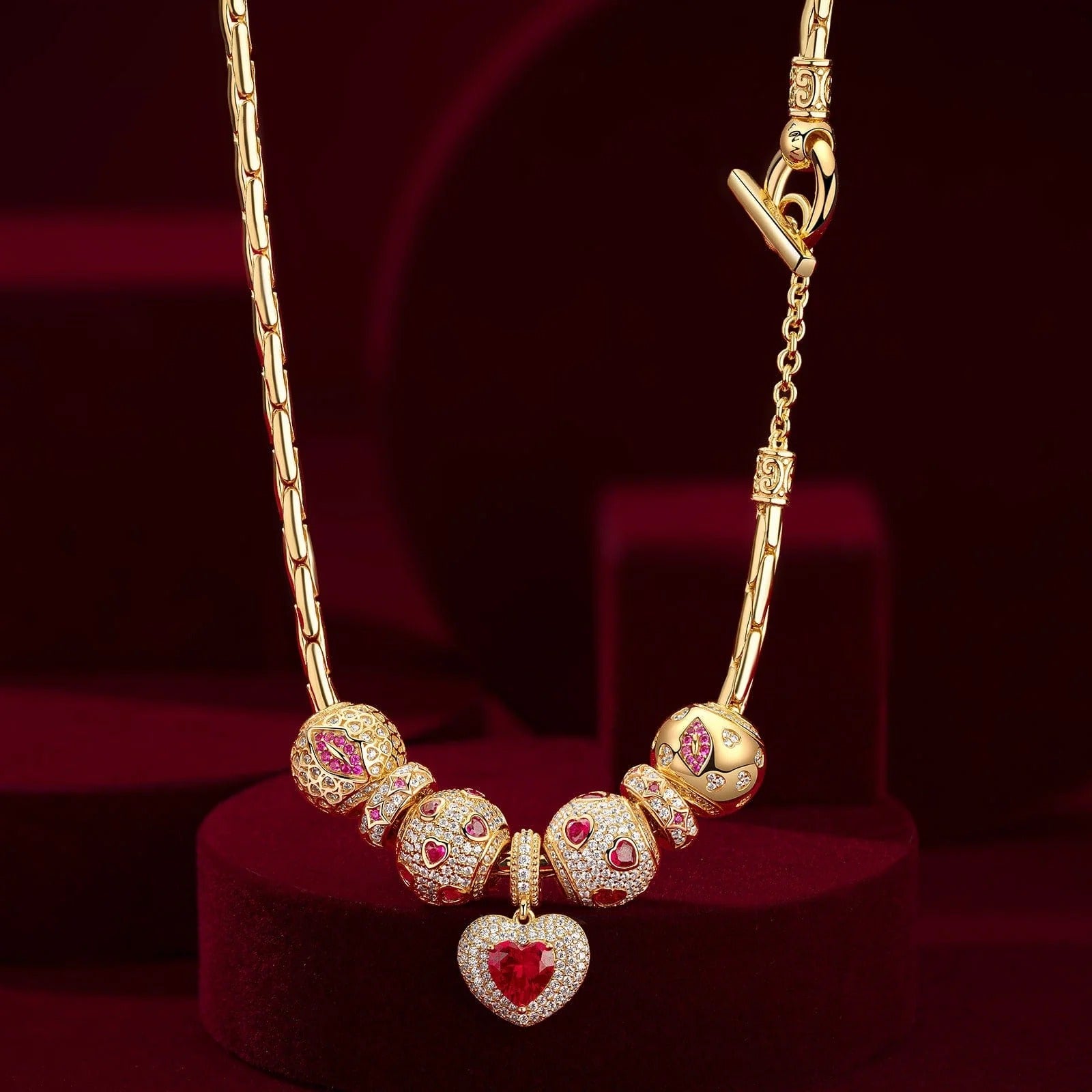 Sterling Silver Glowing Affection Charms Necklace Set – 14K Gold Plated