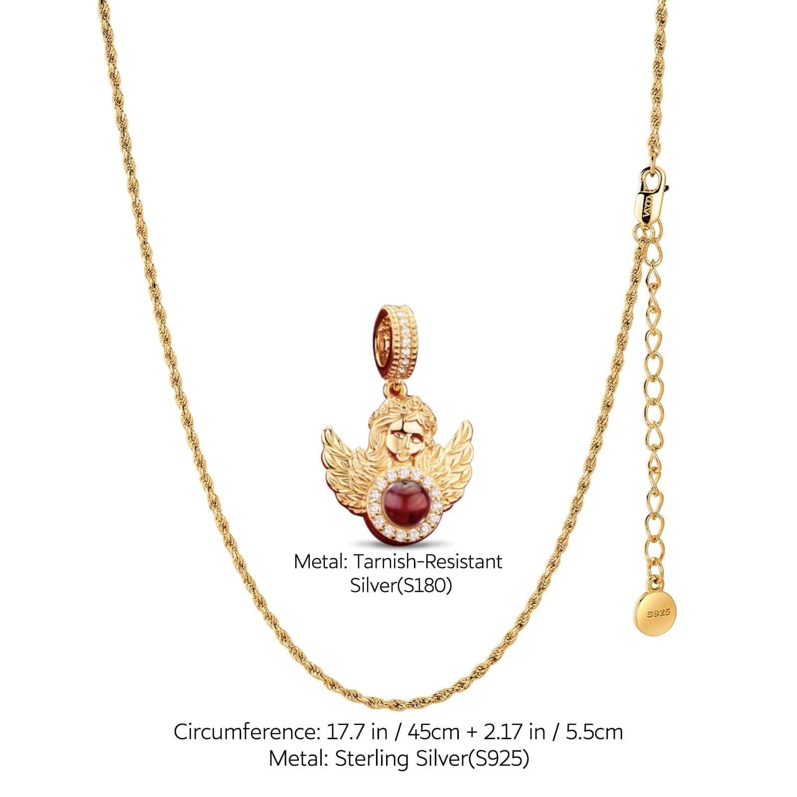 Sterling Silver Golden Embrace Charms Necklace Set – 14K Gold Plated with ‘I Love You’ 100 Languages Light Projection Gemstone