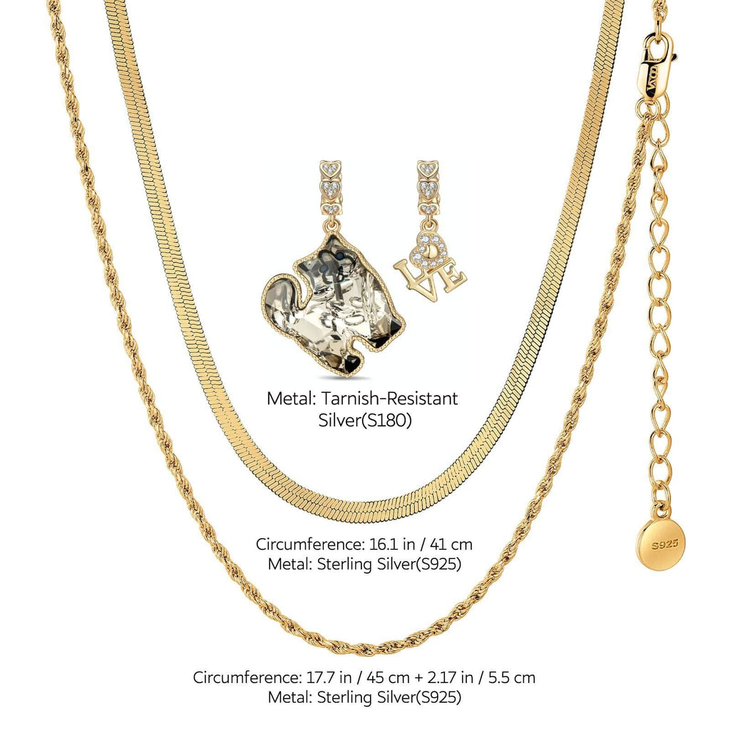 Sterling Silver Feline Elegance Charms Necklace Set with Crystal from Swarovski – 14K Gold Plated
