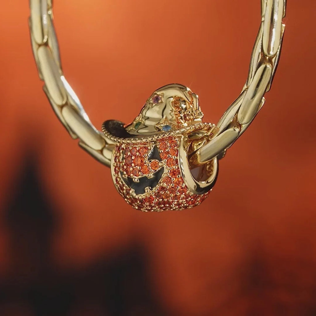 Cowboy Pumpkin Tarnish-Resistant Silver Charms With Enamel