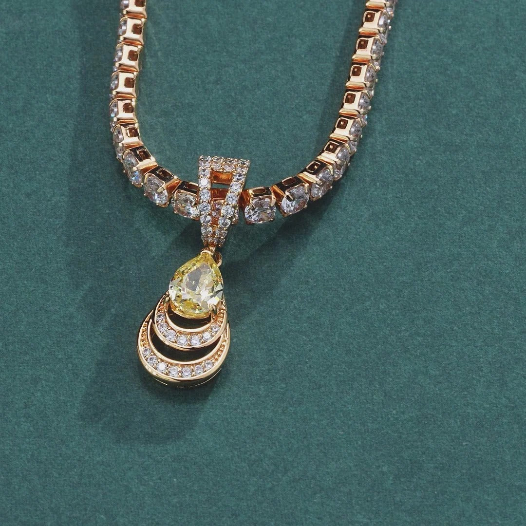 Sterling Silver Tennis Chain Mermaid’s Tear Charms Necklace Set – 14K Gold Plated